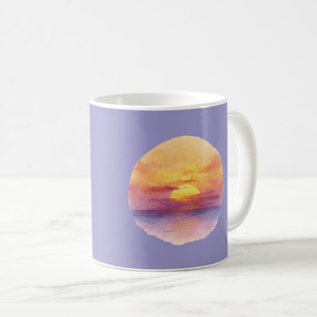 Mug Watercolor Sunset Ocean Horizon Aesthetic Round St (Devant droit)