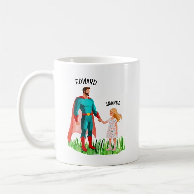 Mug Watercolor Superhero Fête des pères papa et fille (Gauche)