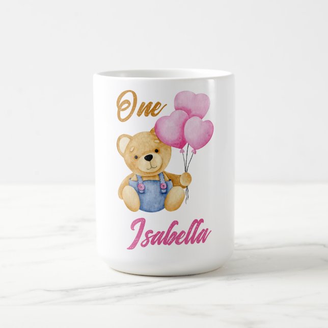 Mug Watercolor Teddy Bear First Birthday Baby (Centre)