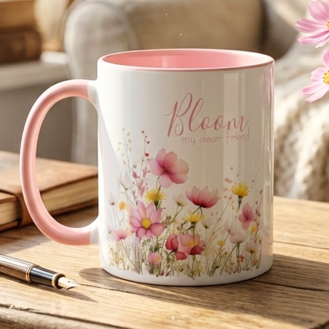 Mug Watercolor Wildflower Meadow "Bloom" (Personalized floral mug for friend)