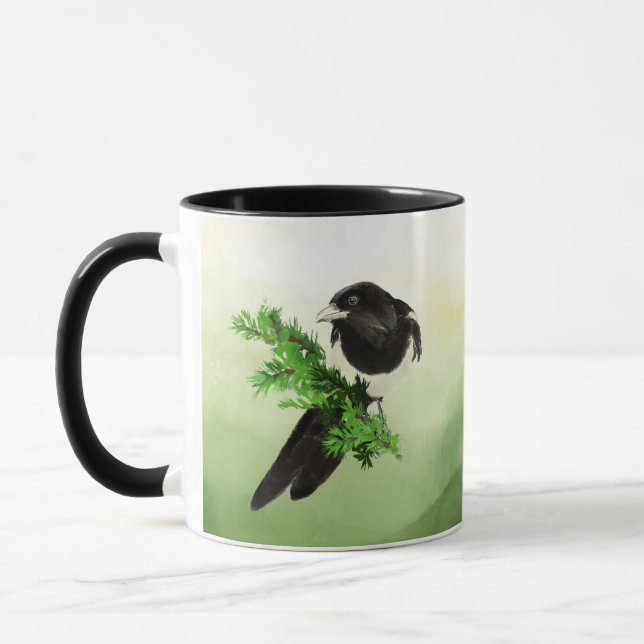 Mug Watercolor Wildlife Magpie Bird Nature art Café (Gauche)