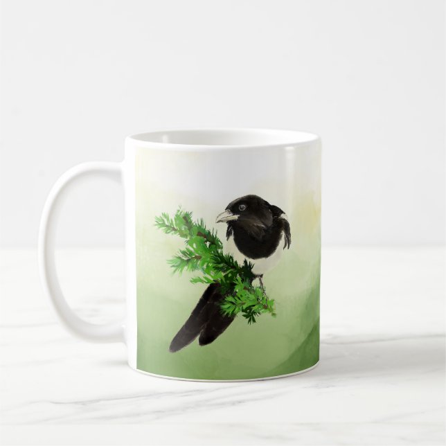 Mug Watercolor Wildlife Magpie Oiseau Art de la nature (Gauche)