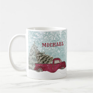 Mug Watercolor Winter scène rouge camion Joy Holiday C