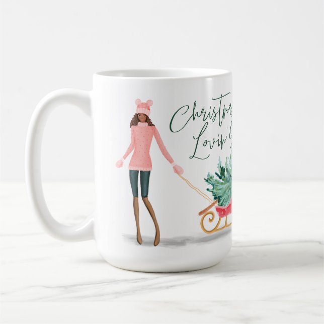 Mug Waterolor Christmas Lovin' Girl Pulling Sleigh (Gauche)
