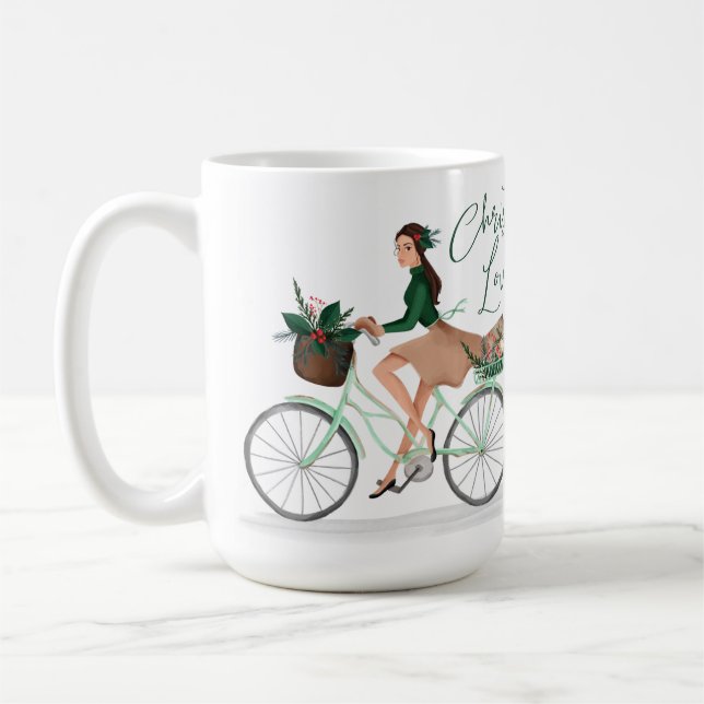Mug Waterolor Christmas Lovin' Girl Riding Un Vélo (Gauche)