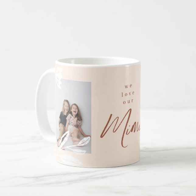 Mug We Love Our Mimi Photo Tones naturelles et Floral (Devant gauche)