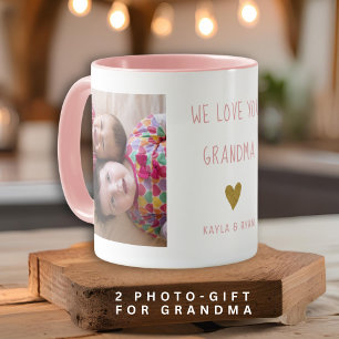 Mug We Love You Grand-mère 2 Photo Collage rose