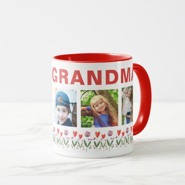 Mug We love you Grandma Flowers 5 Photos Keepsake (Devant droit)