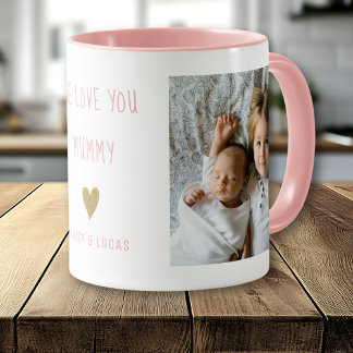 Mug We Love You Mummy 2 Photo Personalised Pink