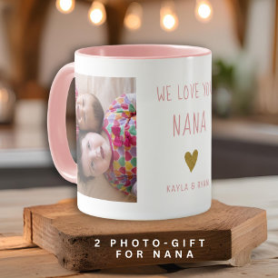 Mug We Love You Nana 2 Photo Collage Grandma Pink