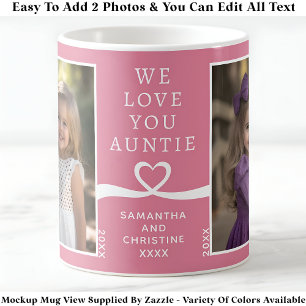 Mug We Love You Tante 2 Photo personnalisée rose moder