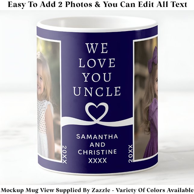 Mug We Love You Uncle 2 Photo Custom Navy Modern P206 (Créateur téléchargé)