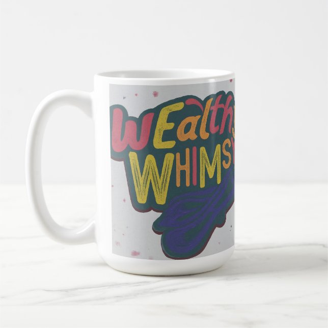 Mug Wealth Whimsy design de lettre multicolore (Gauche)
