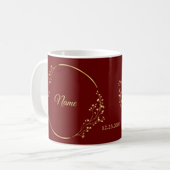 Mug Wedding Golden Floral Geometric Wreath Red (Devant gauche)