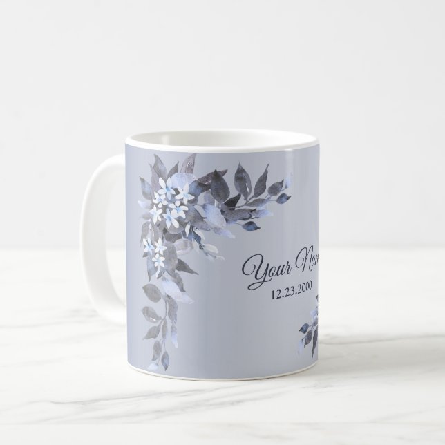 Mug Wedding Navy Blue Floral Silver Gray Party Elegant (Devant gauche)