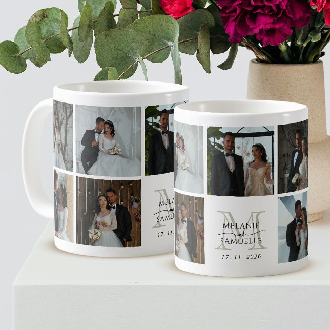Mug Wedding Photo Collage Bride and Groom Monogram (Créateur téléchargé)