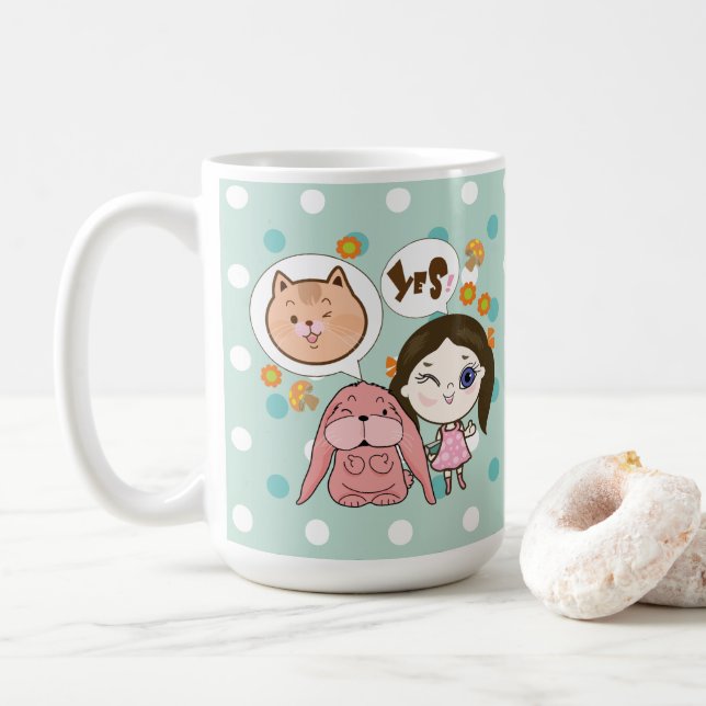 Mug wee wee et ses amis - chat et lapin (Avec donut)