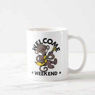 Mug Week-end de bienvenue avec singe et guitare