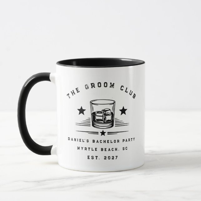 Mug Week-end de fête de bachelor personnalisé sur le t (Gauche)