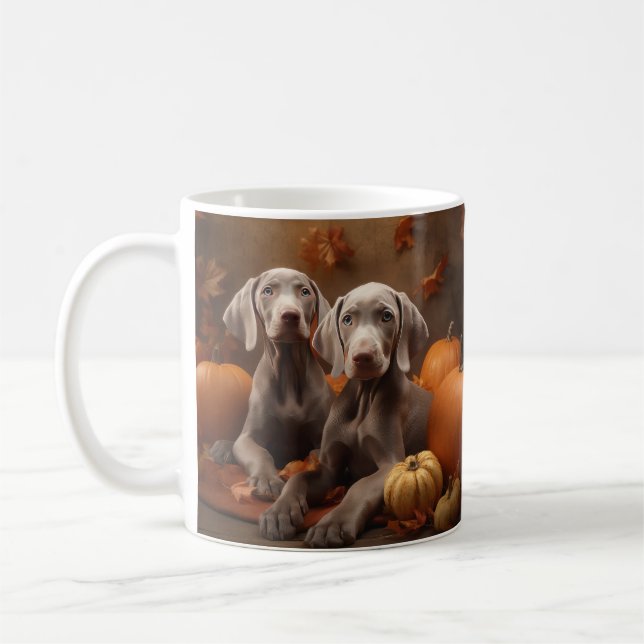 Mug Weimaraner Chiot Automne Citrouille délice (Gauche)