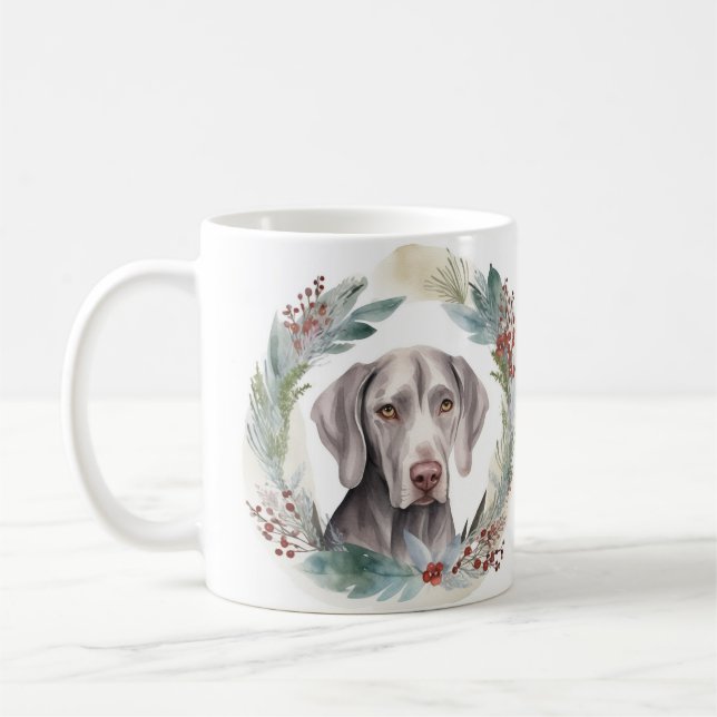 Mug Weimaraner Christmas Wreath Festive Pup (Gauche)
