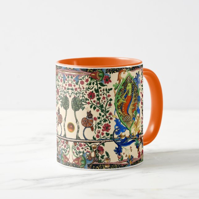 MUG WEIRD MÉDIÉVAL BESTIAIRE MUSIQUE, DRAGON JOUER FLU (Devant droit)