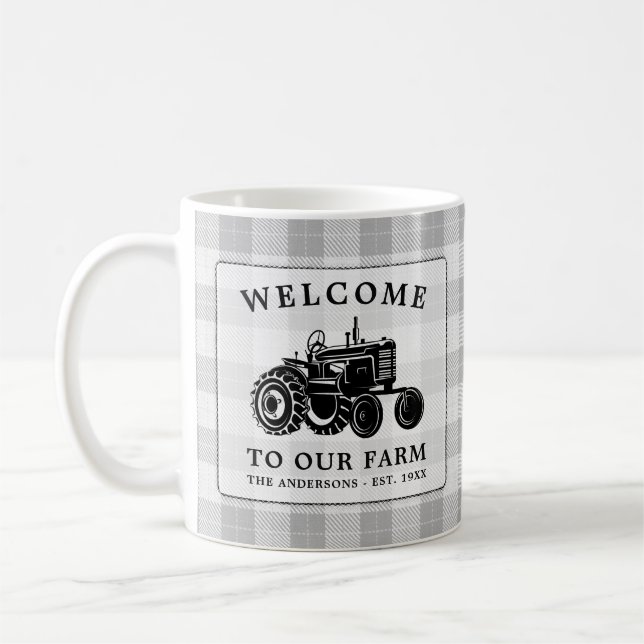 Mug Welcome Family Nom Farm Tractor White Plaid (Gauche)