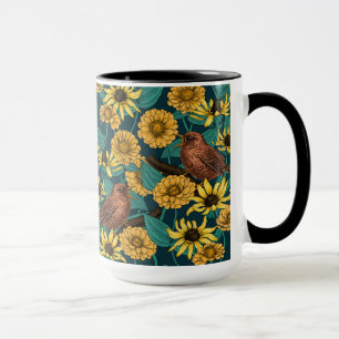 Mug Wens et fleurs sur bleu foncé