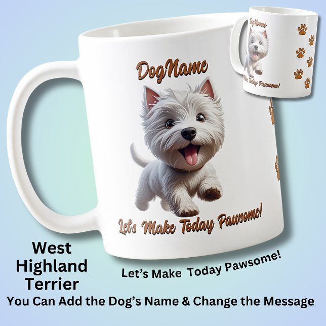Mug West Highland Terrier, Ajouter le nom du chien, mo (Créateur téléchargé)
