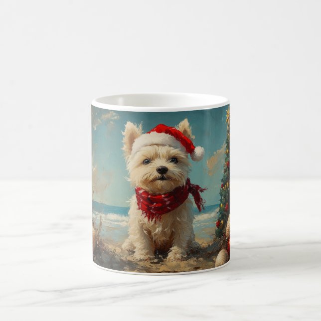 Mug West Highland White Terrier Dog Christmas Beach (Centre)
