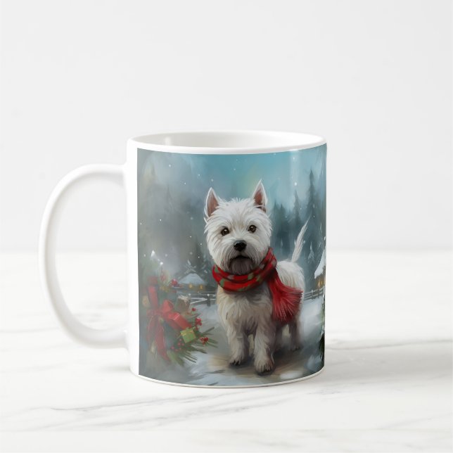 Mug West Highland White Terrier Dog dans la neige Noël (Gauche)