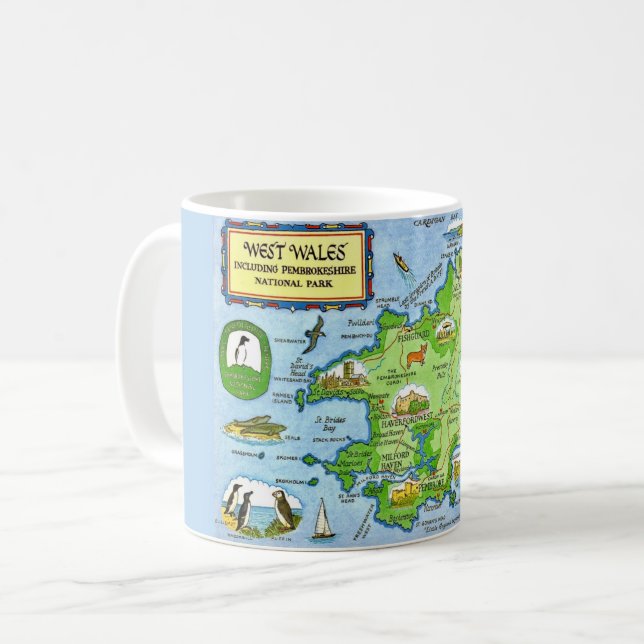 Mug West Wales Vintage Map Postcard (Devant gauche)