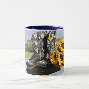 Mug Western Boots tournesol Mariage rustique