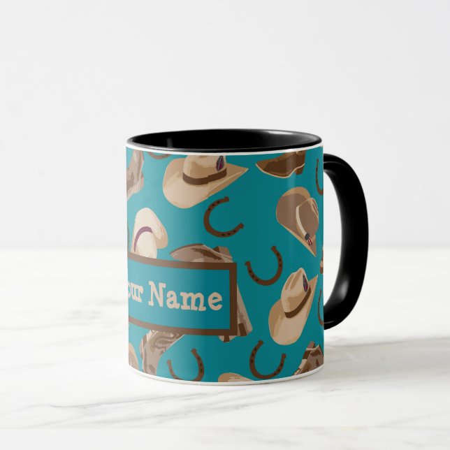 Mug Western Cowboy Boots Casquettes Nom Turquoise Pers (Devant droit)