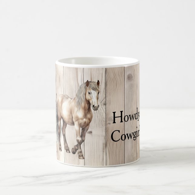 Mug Western Cowgirl Cowboy Horse Faux Wood (Centre)