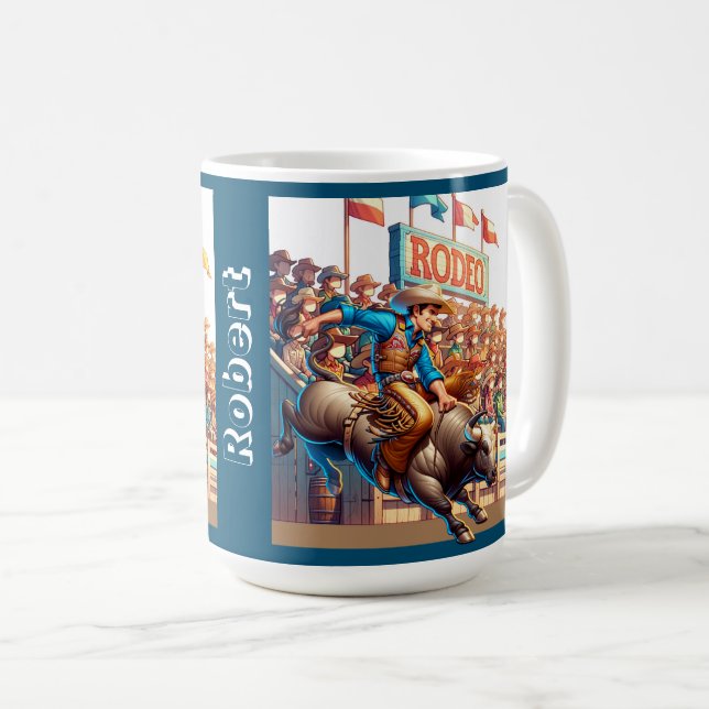 Mug Western Rodeo Cowboy Bull Riding Custom (Devant droit)
