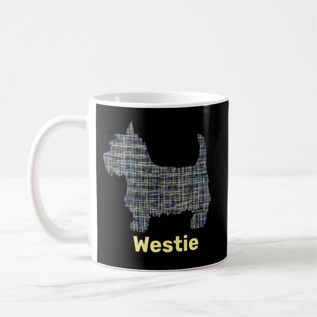 Mug Westie Chien Yellow & Blue Grid Lines Abstrait Ani (Gauche)