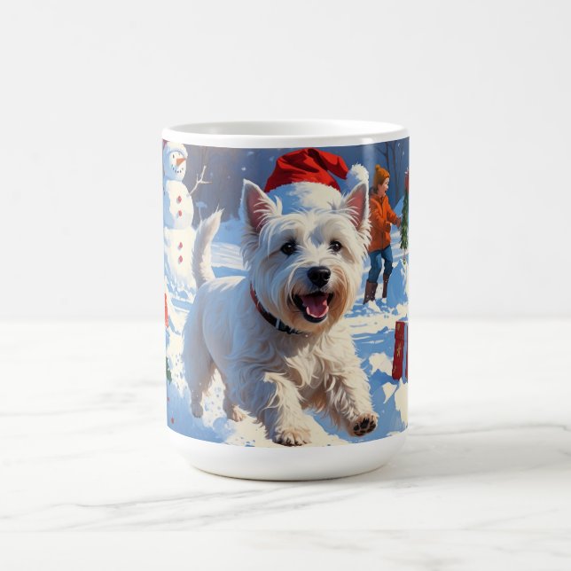 Mug Westie coule en neige avec le Casquette de Noël (Centre)
