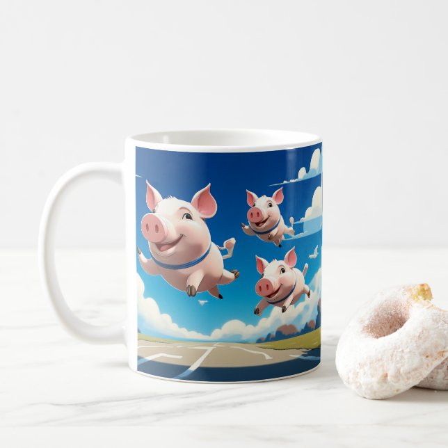 Mug When Pigs Fly Funny Winged Pigs (Avec donut)