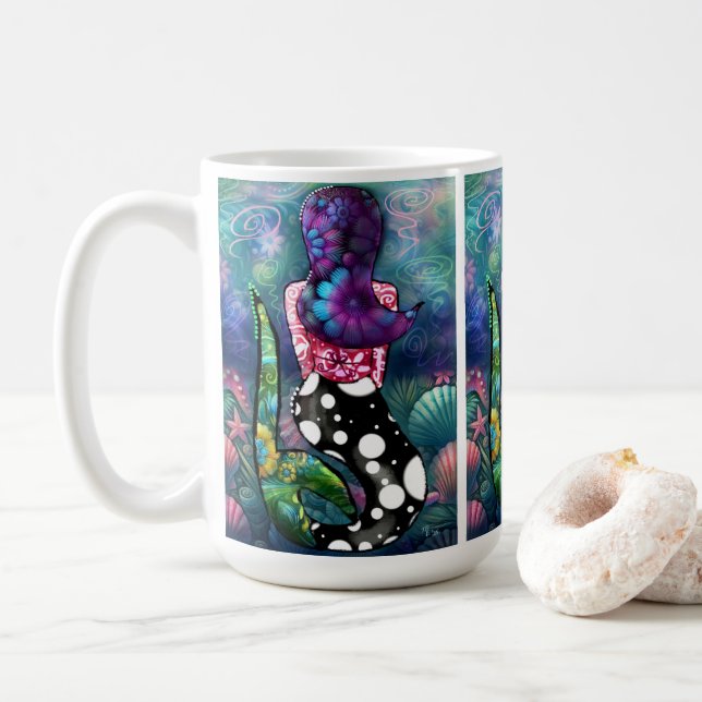 Mug Whimsical Abstract Mermaid Nautical Teal Seashells (Avec donut)