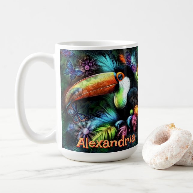 Mug Whimsical Abstract Toucan Bird Personalized (Avec donut)
