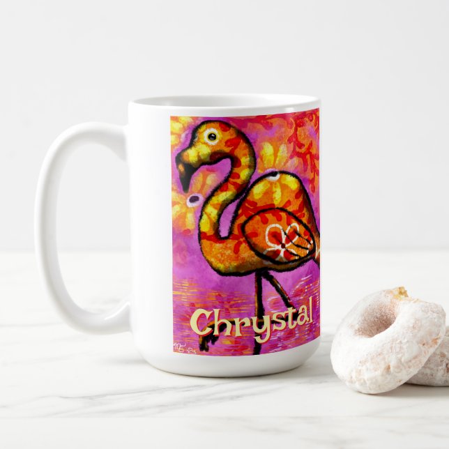 Mug Whimsical Abstrait Flamant rose Bird Personnalisé (Avec donut)