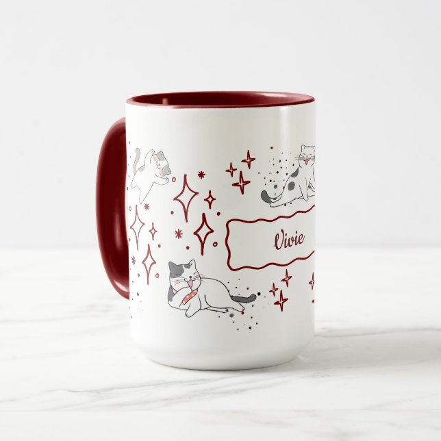 Mug Whimsical Cat Custom Name (Devant gauche)