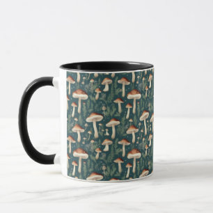 Mug Whimsical Champignons Motif Forest Green