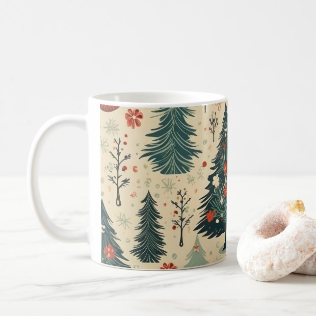 Mug Whimsical Christmas arbres Motif d'aquarelle (Avec donut)