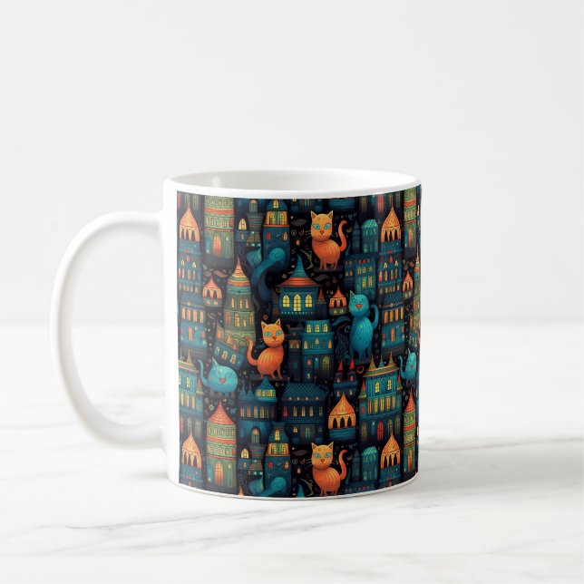 Mug Whimsical City Cats AI Art (Gauche)