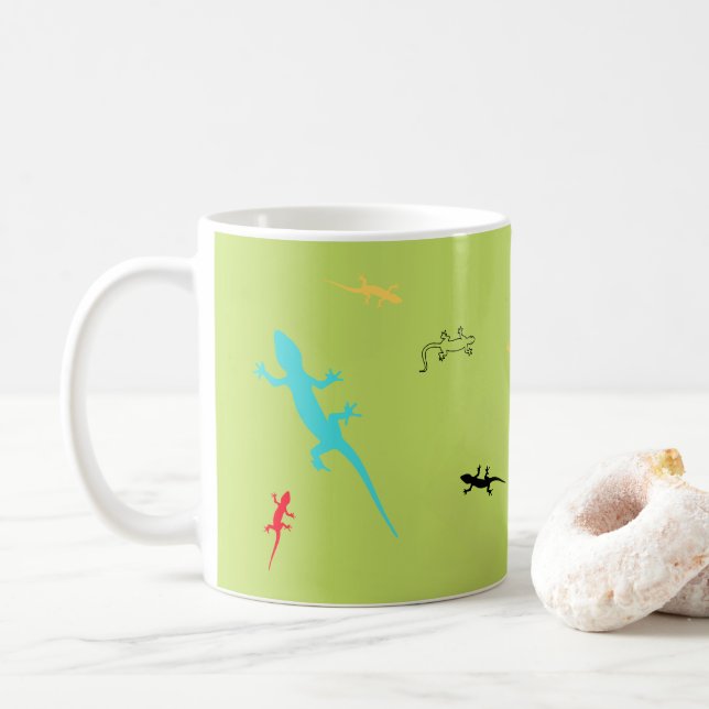 Mug Whimsical Colorful Lizards Green Coffee Cup  (Avec donut)