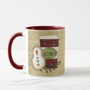 Mug Whimsical Country Festive Snowman Cookie avec café