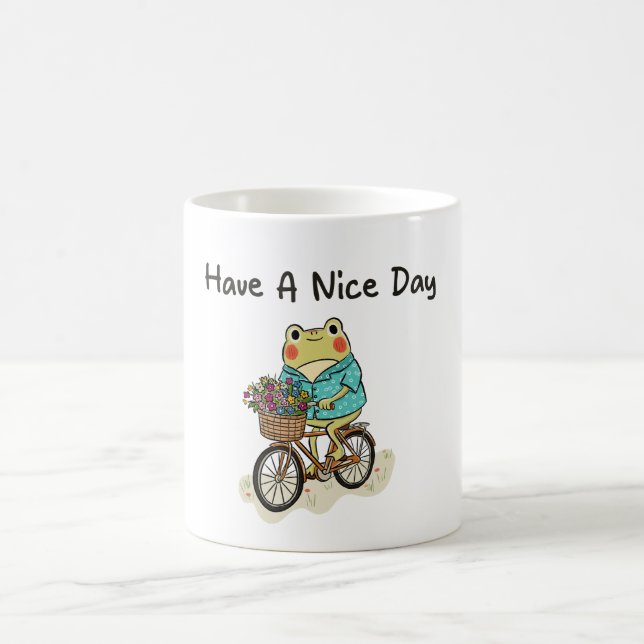 Mug Whimsical Frog Riding A Bike Illustration (Centre)