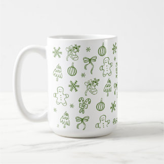 Mug Whimsical Hand Drawn Doodle Green